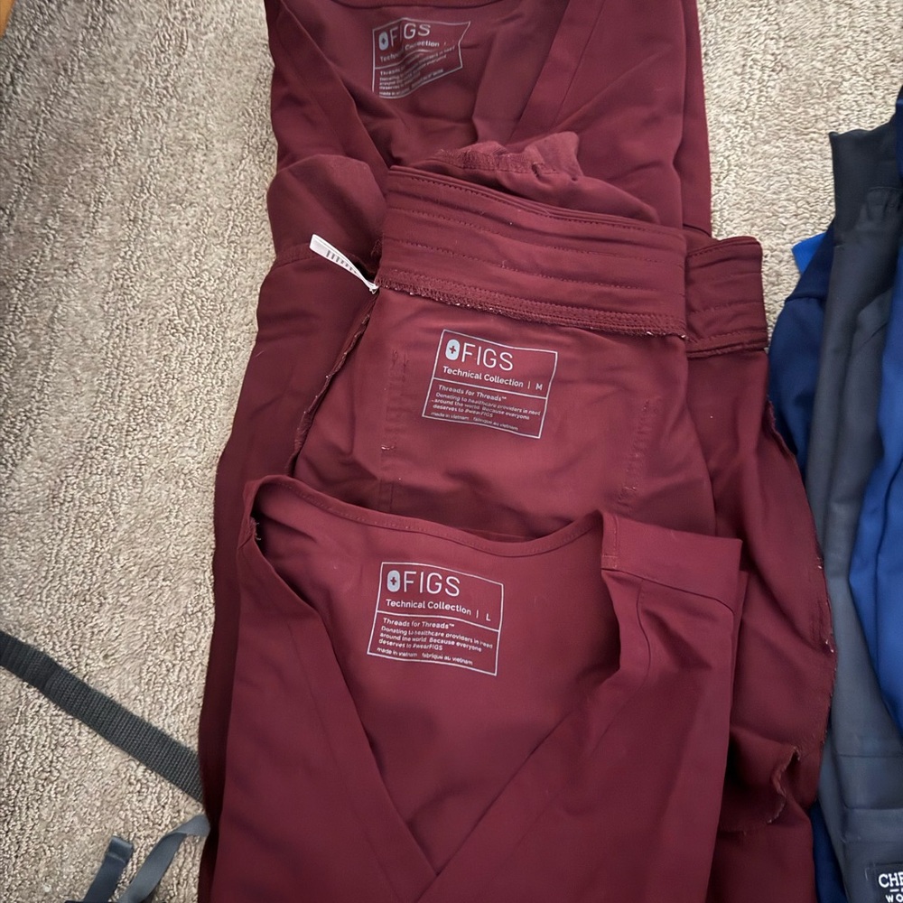 Figs Burgundy Scrub Set two tops, one bottom
